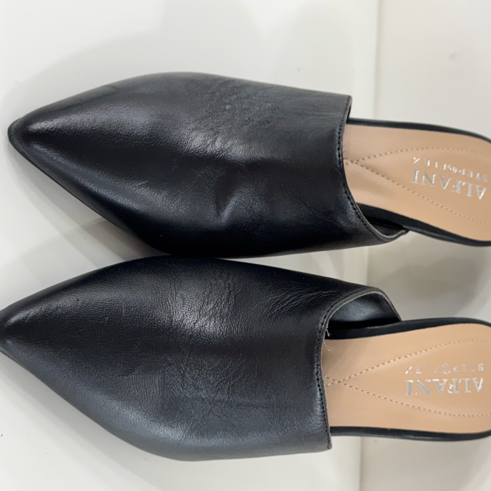 Alfani Black Pointed Leather Slip-On Mules Size 5M